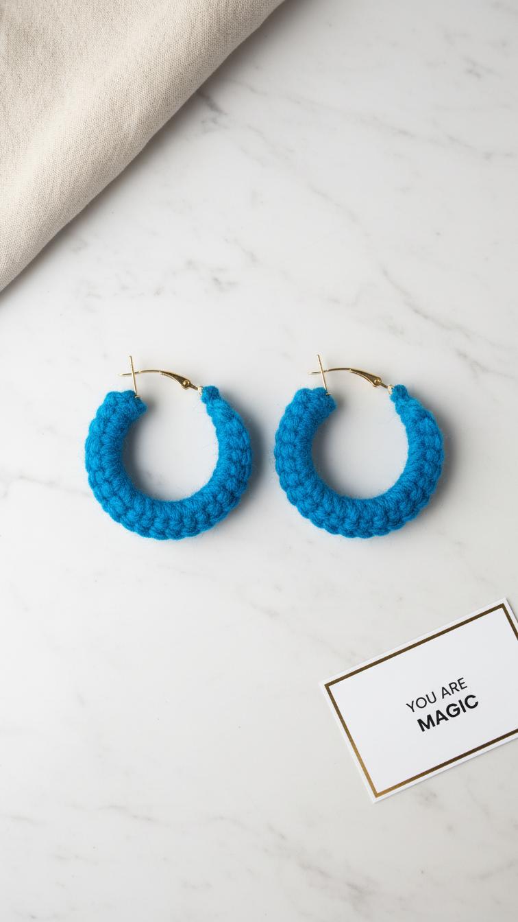 Blue loop crochet earring