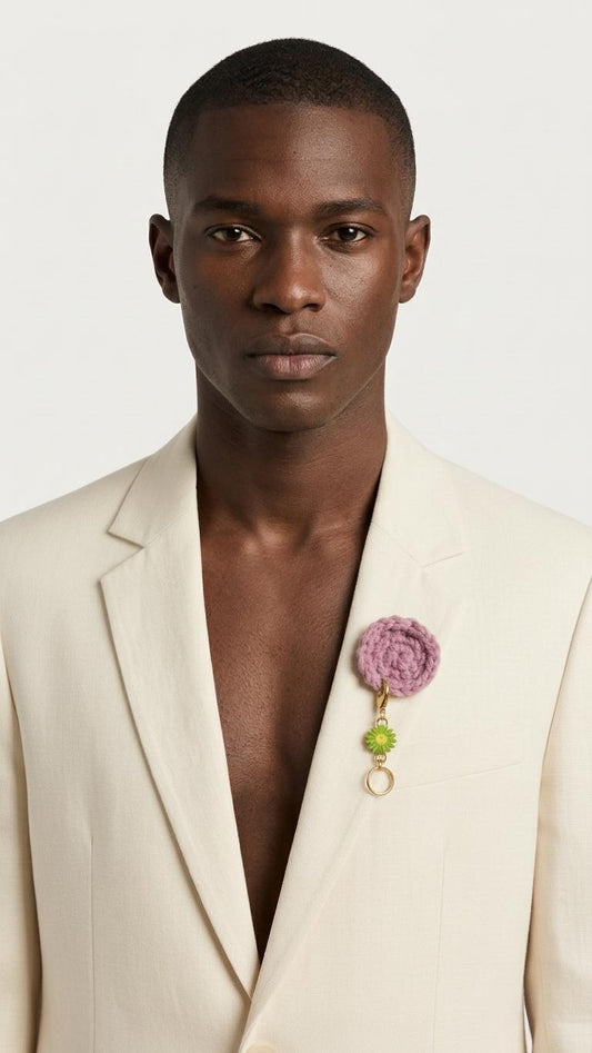 Purple lapel pin - crochet